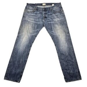 C.O.F. Studio Jeans Mens 40x32 Blue Straight Medium‎ Wash Distressed Denim Pants